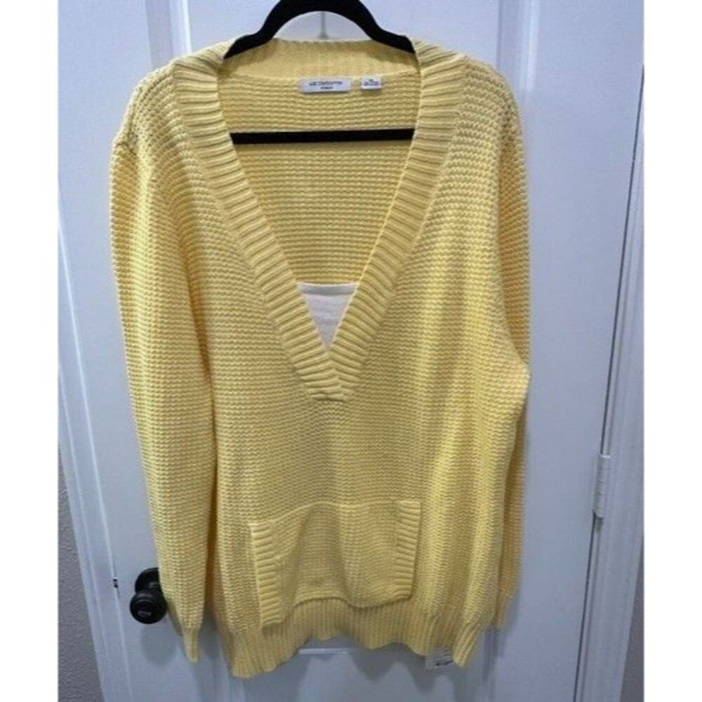 NWT Liz Claiborne Woman Plus 3X Yellow Waffle Knit V-Neck Pocket Sweater